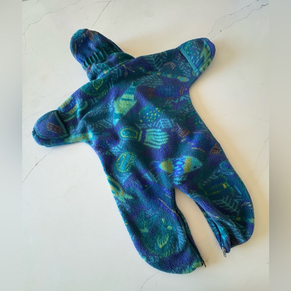 VTG Patagonia Fleece Bunting One Piece 3 Month Deep Sea Creatures 90s AOP - Picture 5 of 12